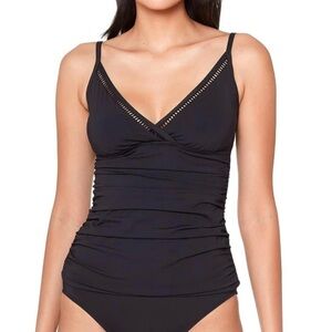 NWT Bleu Rod Beattie Behind The Seams Faux Wrap Tankini Top Black